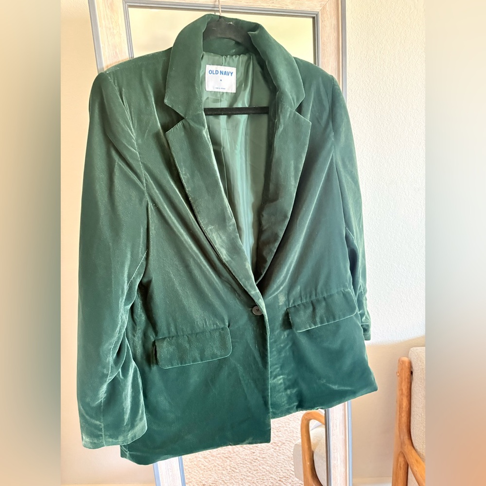 Old Navy Women's Green Velvet Blazer Jacket
